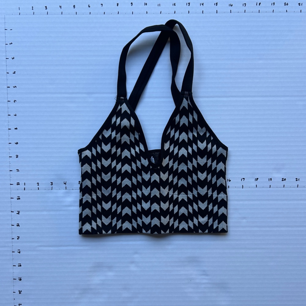 Free People Good Karma Black and White Patterned Crop Top NWOT